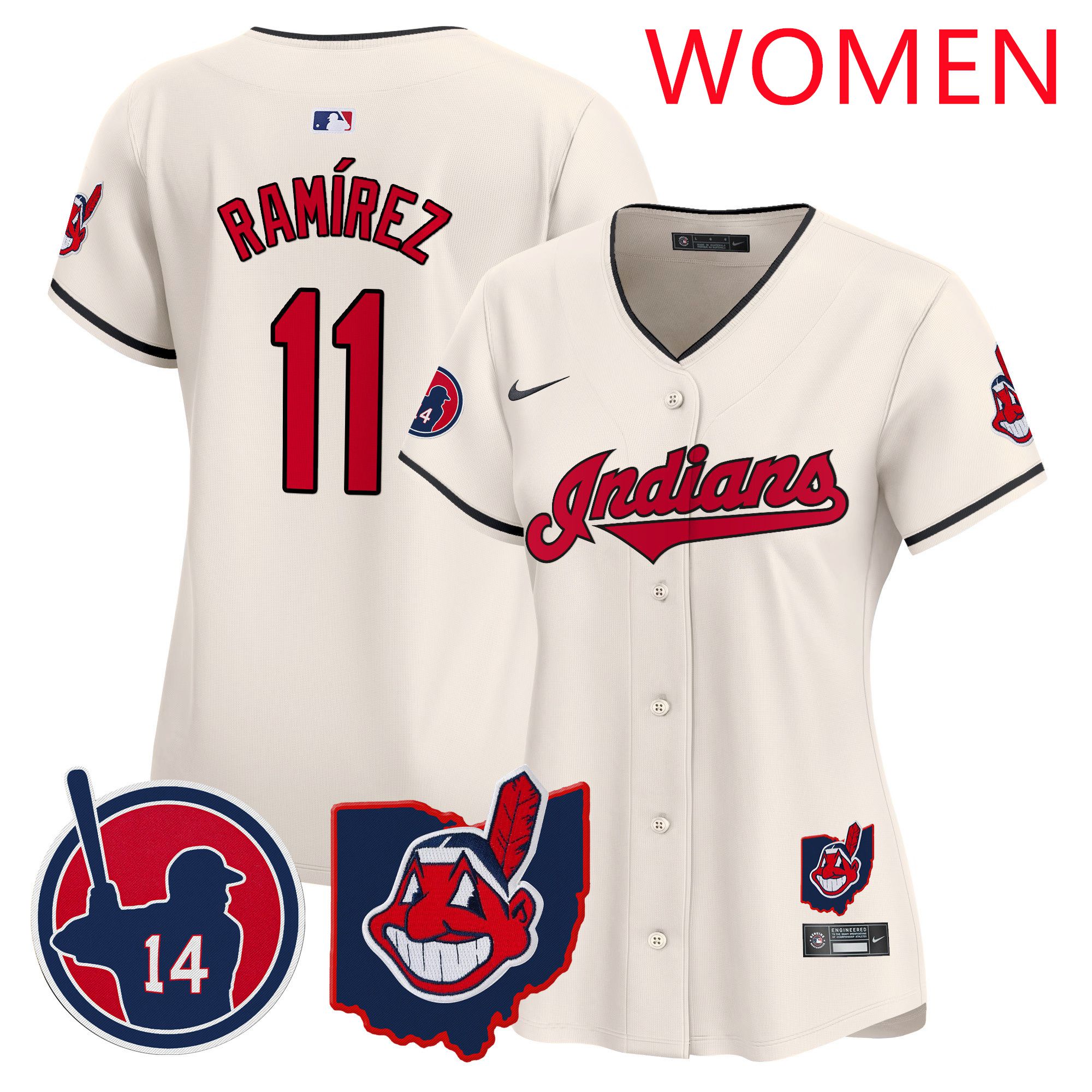 Women Cleveland Indians #11 Ramirez Cream Nike 2025 Patch Vapor Premier Limited MLB Jersey